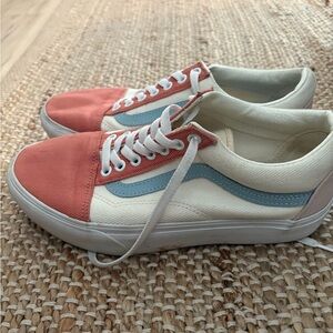 Vans Women's Coral and Light Blue Sneakers